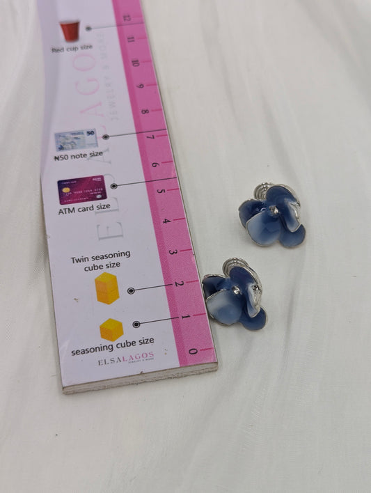 Blue Flower Clip On Earrings