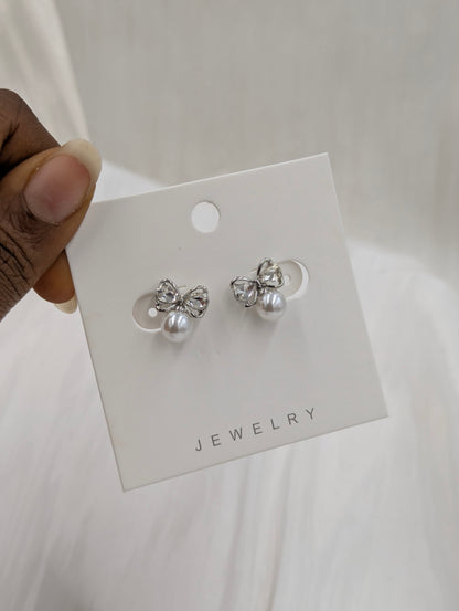 Pearl Bow Clip On Earrings
