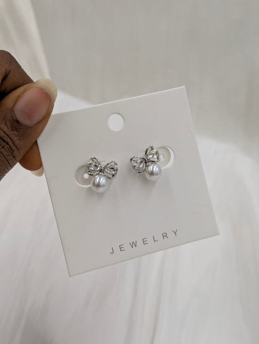 Pearl Bow Clip On Earrings