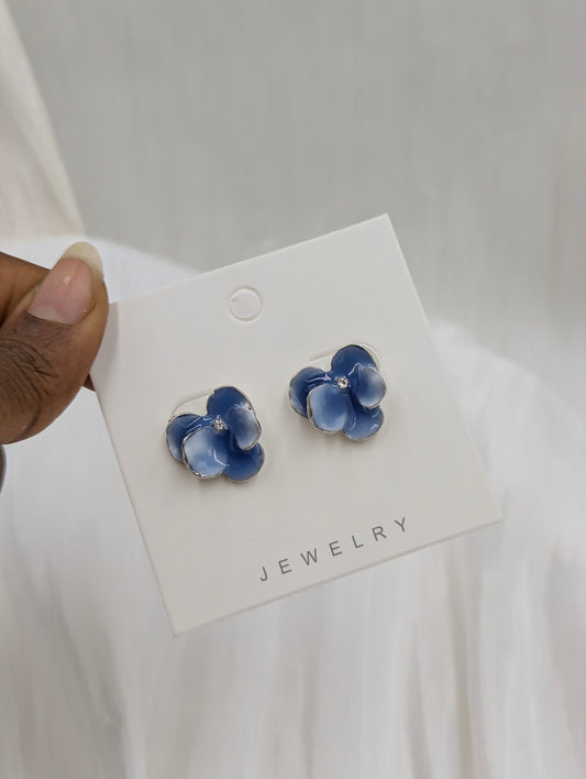Blue Flower Clip On Earrings
